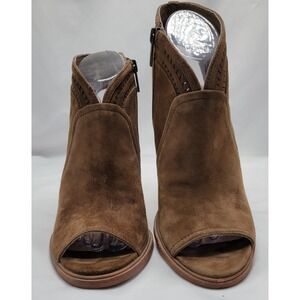 Vince Camuto Women's Taupe/Brown Koral Suede Peep Toe Slingback Booties - 9